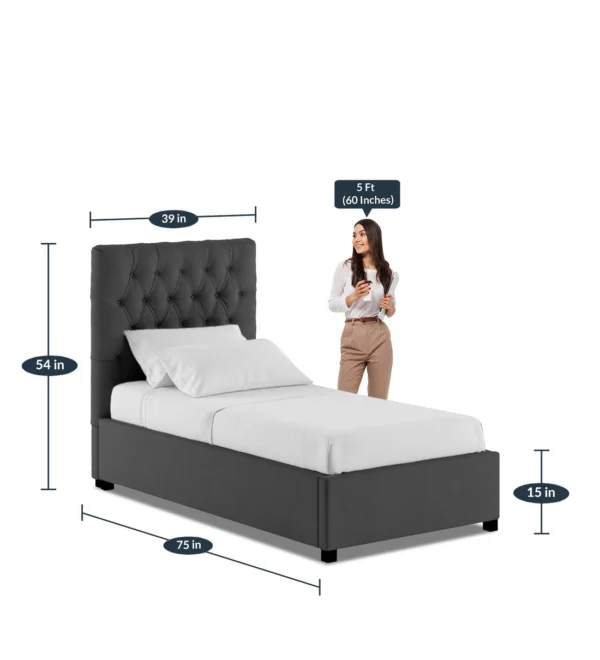 Isko Fabric Upholstered Single Bed in Charcoal Grey Colour with Box Storage - Image 5