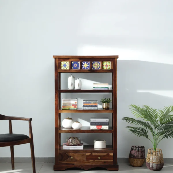 Wood Book Shelf In Provincial Teak Finish
