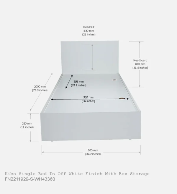 Kibo Single Bed In Off White Finish With Box Storage - Image 2