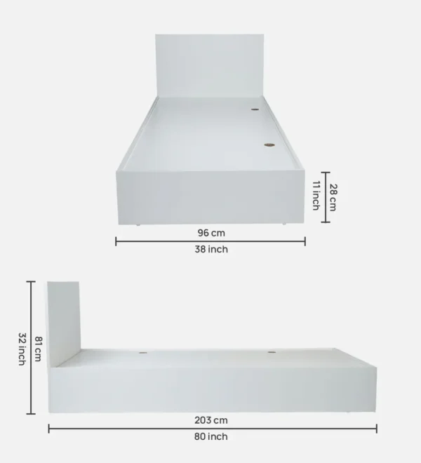 Kibo Single Bed In Off White Finish With Box Storage - Image 3