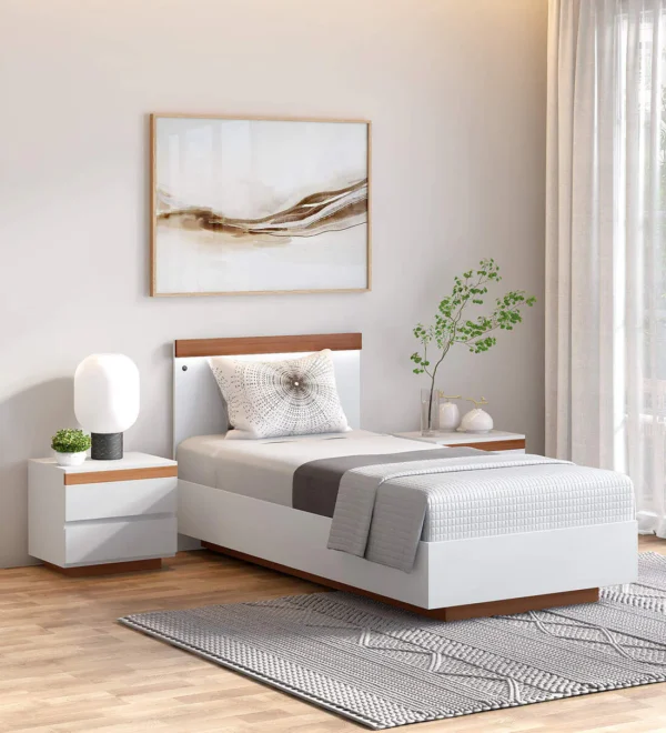 Juda Single Bed with LED Light In White Colour