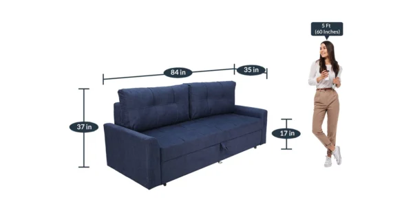 Ines Chenille Fabric Pull Out Sofa Cum Bed In Navy Blue Colour With Storage - Image 5
