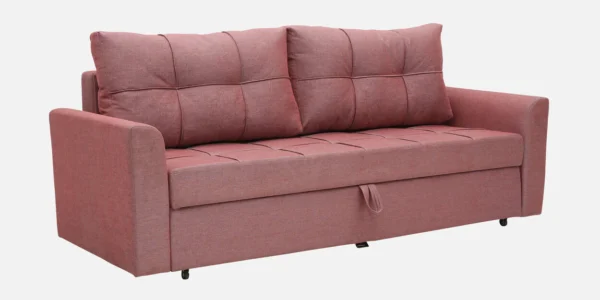 Ines Chenille Fabric Pull Out Sofa Cum Bed In Blush Colour With Storage - Image 5