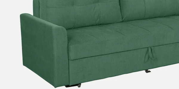 Ines Velvet Pull Out Sofa Cum Bed In Mint Green Colour With Storage - Image 2