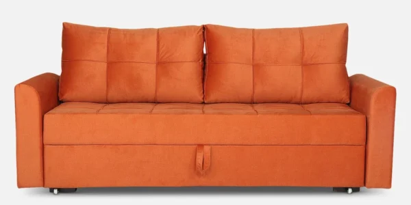 Ines Chenille Fabric Pull Out Sofa Cum Bed In Rust Colour with Storage - Image 4