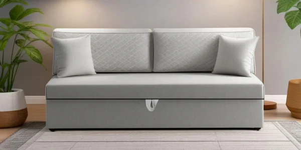 Maya Velvet Fabric Pull Out Sofa Cum Bed In Grey Colour