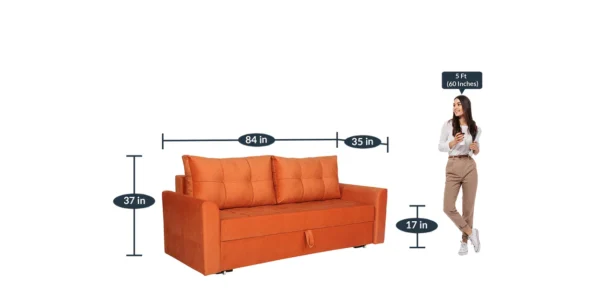 Ines Chenille Fabric Pull Out Sofa Cum Bed In Rust Colour with Storage - Image 5
