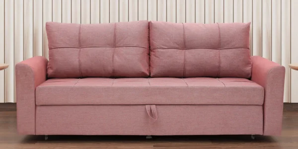 Ines Chenille Fabric Pull Out Sofa Cum Bed In Blush Colour With Storage