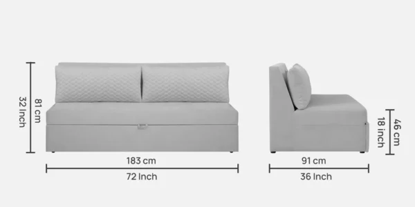 Maya Velvet Fabric Pull Out Sofa Cum Bed In Grey Colour - Image 5