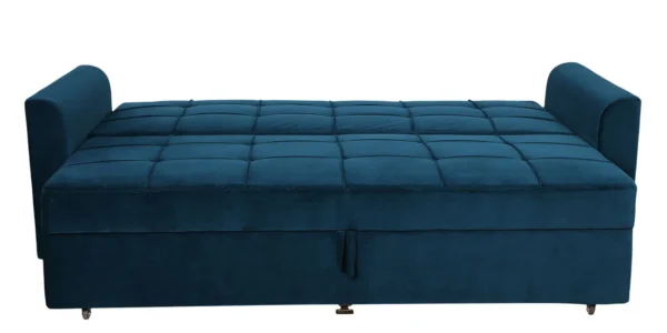 Ines Velvet Pull Out Sofa Cum Bed In Teal Colour With Storage - Image 2