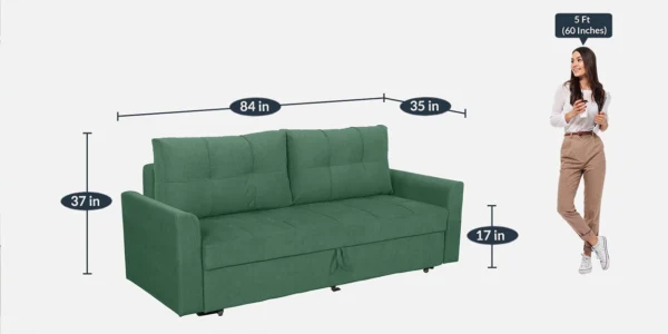 Ines Velvet Pull Out Sofa Cum Bed In Mint Green Colour With Storage - Image 4