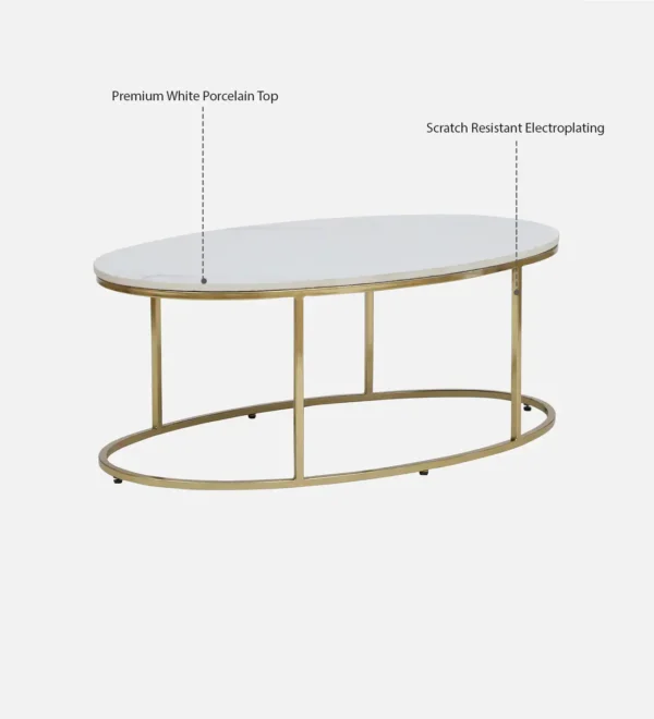 Bonita Metal Coffee Table In White Colour With Porcelain Top - Image 2