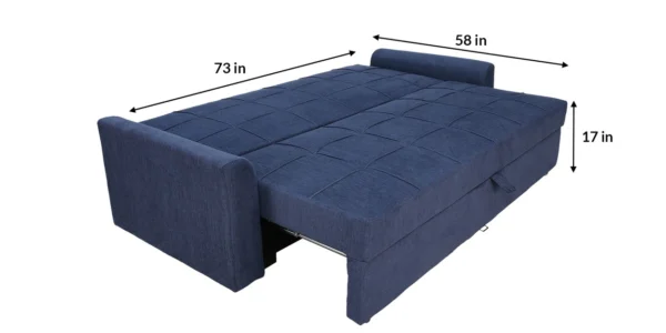 Ines Chenille Fabric Pull Out Sofa Cum Bed In Navy Blue Colour With Storage - Image 4
