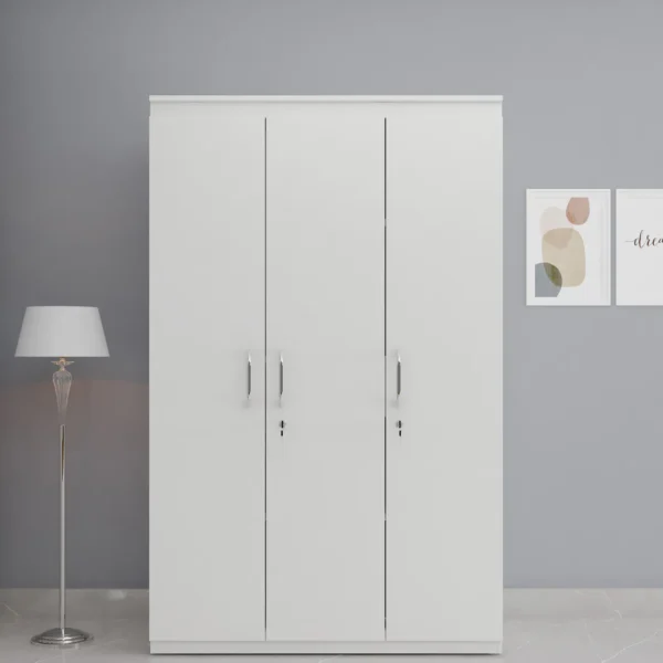 3 Door Wardrobe in Mist White Finish