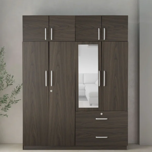 4 Door Wardrobe with Loft in Urban Walnut Finish