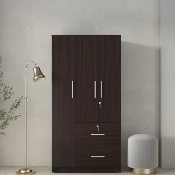 3 Door Wardrobe in Urban Walnut Finish with Lock
