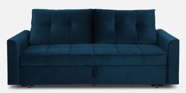 Ines Velvet Pull Out Sofa Cum Bed In Teal Colour With Storage - Image 3