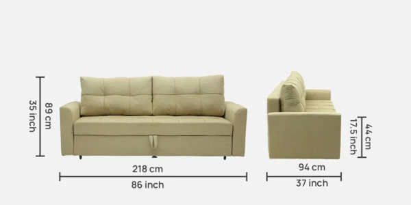 Ines Chenille Fabric Pull Out Sofa Cum Bed In Beige Colour With Storage - Image 4