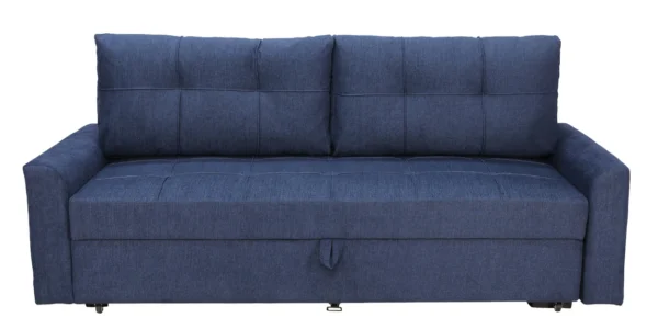 Ines Chenille Fabric Pull Out Sofa Cum Bed In Navy Blue Colour With Storage - Image 3