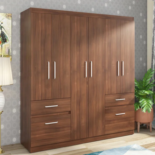 6 Door Wardrobe with 2 Drawers in Walnut Rigato Colour