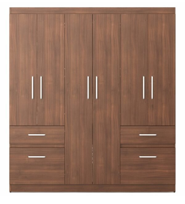 6 Door Wardrobe with 2 Drawers in Walnut Rigato Colour - Image 4