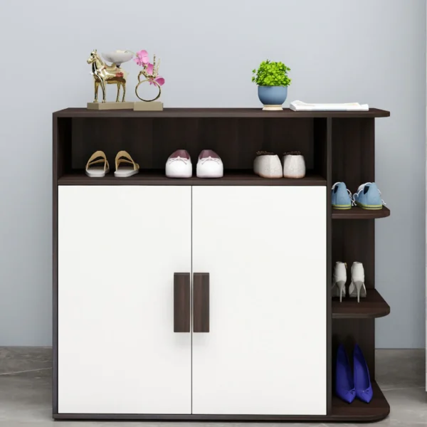 Shoe Cabinet in Dark Walnut & Frosty White Colour