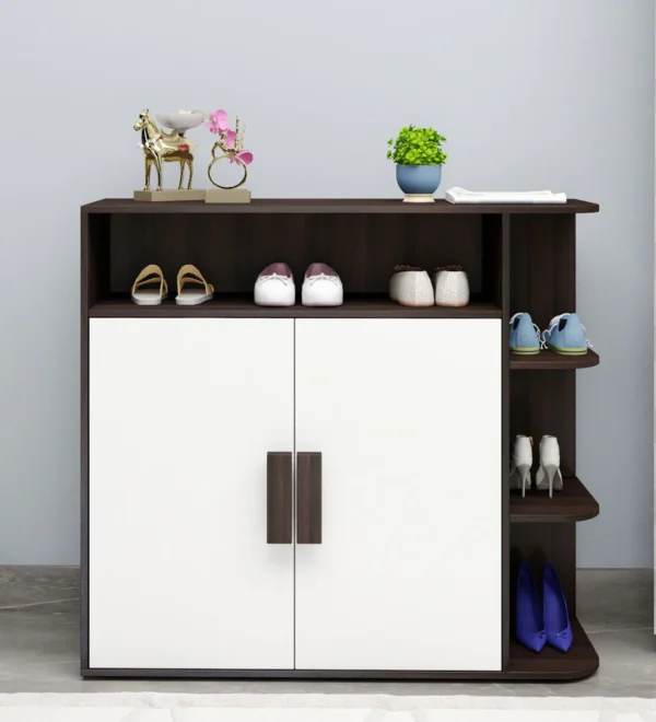Shoe Cabinet in Dark Walnut & Frosty White Colour